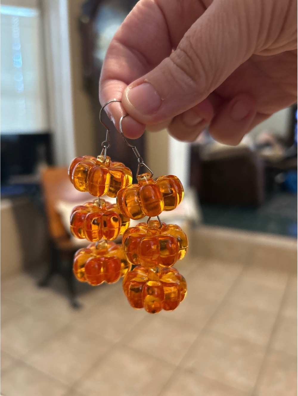 Vintage Orange Acrylic Pumpkin Cluster Dangle Earrings